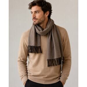 Cashmink Taupe Fringe Scarf Soft Cashmere Feel Neutral Winter Wrap Mens OS